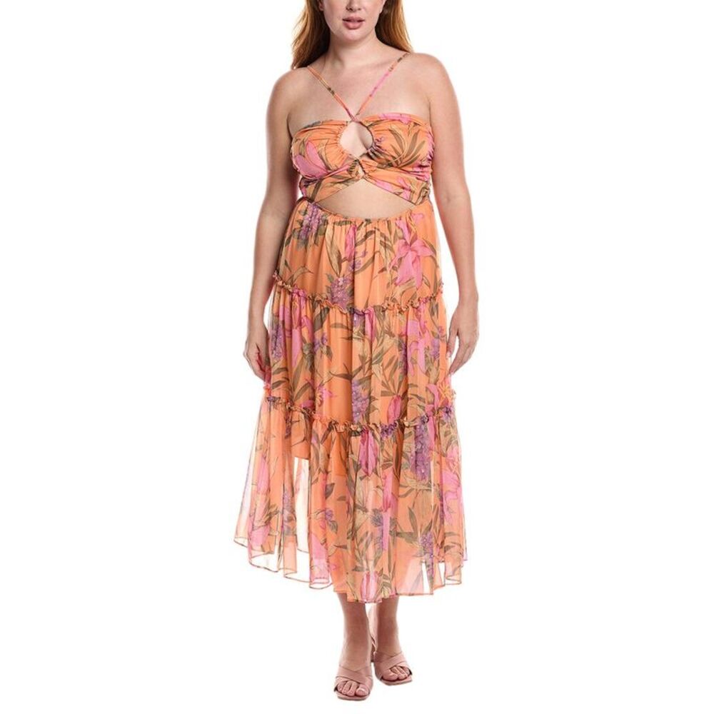 Reveriee Womens  Tiered Midi Dress, Orange